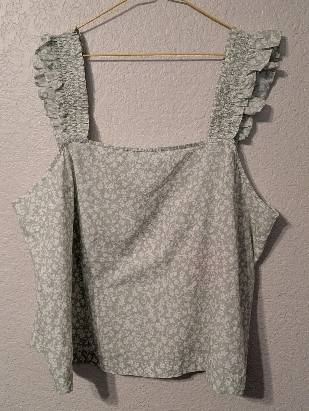 NWT J.Crew Light Mint Green & White Floral Crop Top Ruffle Sleeves, Size XXL